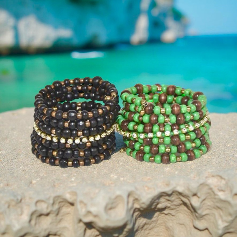 Beaded Bracelet Set - Black and Green